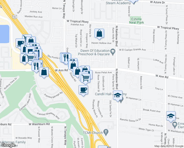 map of restaurants, bars, coffee shops, grocery stores, and more near 5529 Green Willow Street in Las Vegas