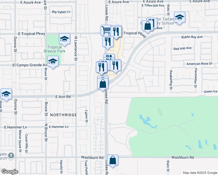 map of restaurants, bars, coffee shops, grocery stores, and more near 5625 Clarendon Lane in North Las Vegas