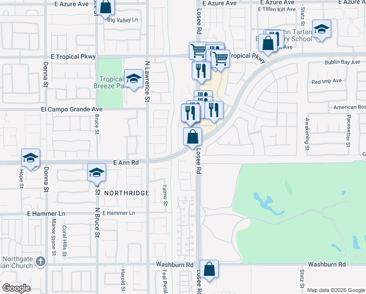 map of restaurants, bars, coffee shops, grocery stores, and more near 5633 Nobleton Court in North Las Vegas