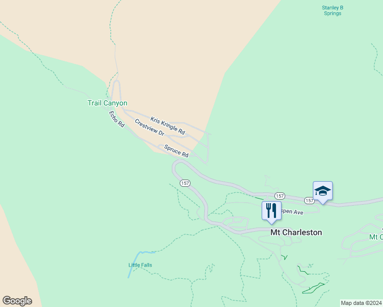 map of restaurants, bars, coffee shops, grocery stores, and more near 263 Crestview Drive in Mount Charleston