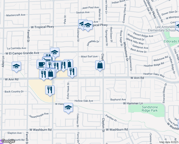 map of restaurants, bars, coffee shops, grocery stores, and more near 2205 Mystic Wave Road in North Las Vegas