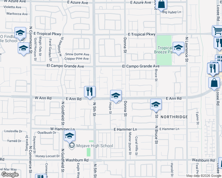 map of restaurants, bars, coffee shops, grocery stores, and more near 5627 Mesa Sedona Street in North Las Vegas