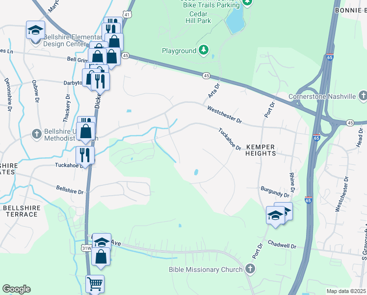 map of restaurants, bars, coffee shops, grocery stores, and more near 306 Kemper Drive North in Nashville