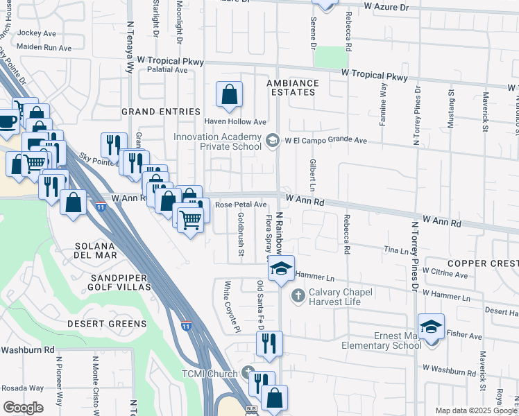 map of restaurants, bars, coffee shops, grocery stores, and more near 5528 Carnation Meadow Street in Las Vegas