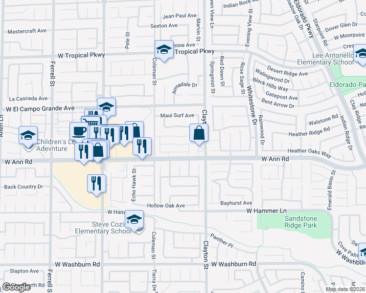 map of restaurants, bars, coffee shops, grocery stores, and more near 2121 Mystic Wave Road in North Las Vegas