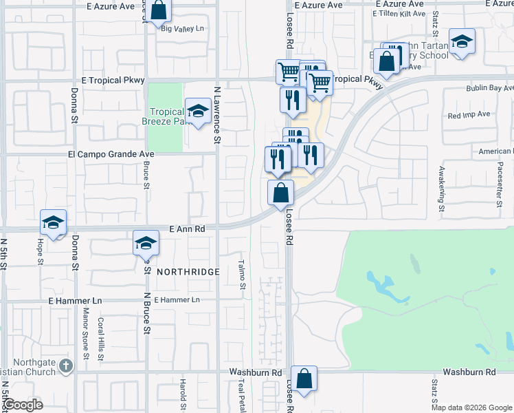 map of restaurants, bars, coffee shops, grocery stores, and more near 5633 Ingleside Street in North Las Vegas