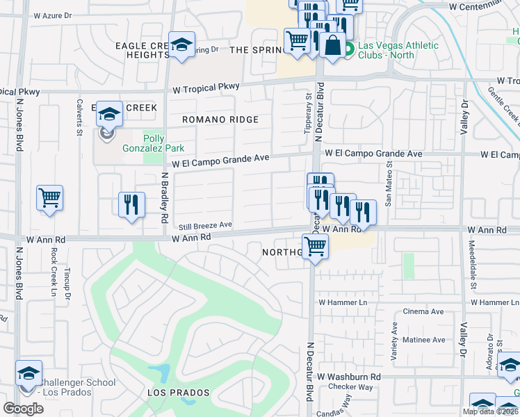 map of restaurants, bars, coffee shops, grocery stores, and more near 5017 Glittering Star Court in Las Vegas
