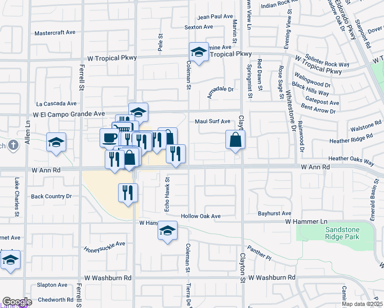 map of restaurants, bars, coffee shops, grocery stores, and more near 5623 Weeping Wall Street in North Las Vegas