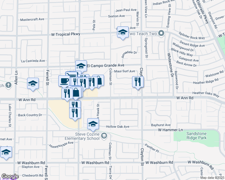 map of restaurants, bars, coffee shops, grocery stores, and more near 5623 Weeping Wall Street in North Las Vegas