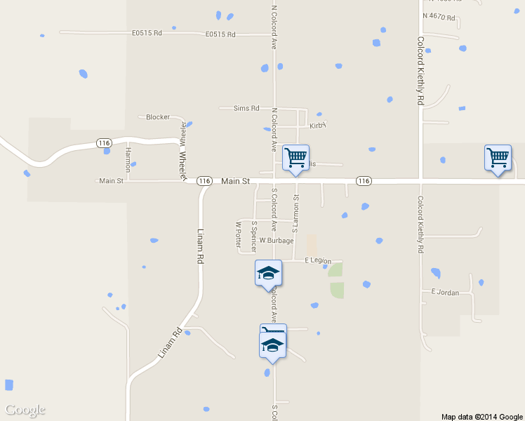 map of restaurants, bars, coffee shops, grocery stores, and more near 272 South Spencer in Colcord