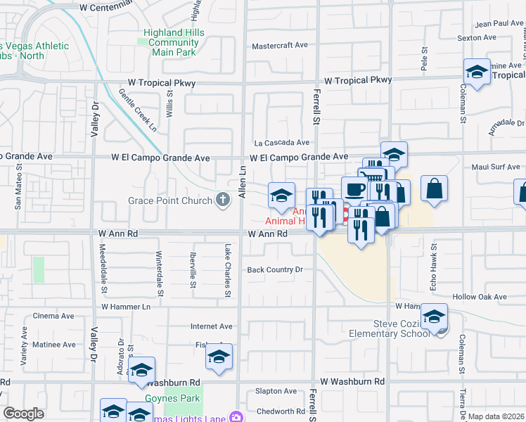map of restaurants, bars, coffee shops, grocery stores, and more near 3605 Cantura Crest Court in North Las Vegas