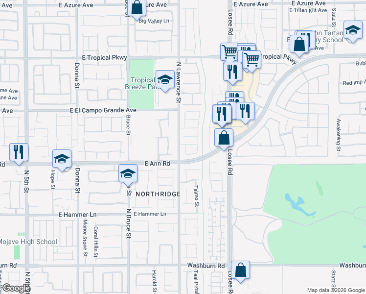 map of restaurants, bars, coffee shops, grocery stores, and more near 5681 Sleeping Creek Street in North Las Vegas