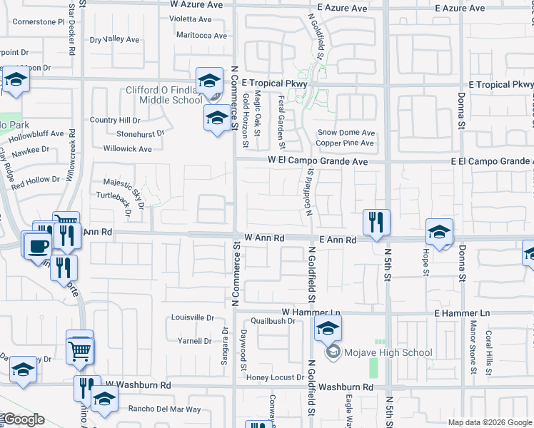 map of restaurants, bars, coffee shops, grocery stores, and more near 114 Red Sandstone Avenue in North Las Vegas