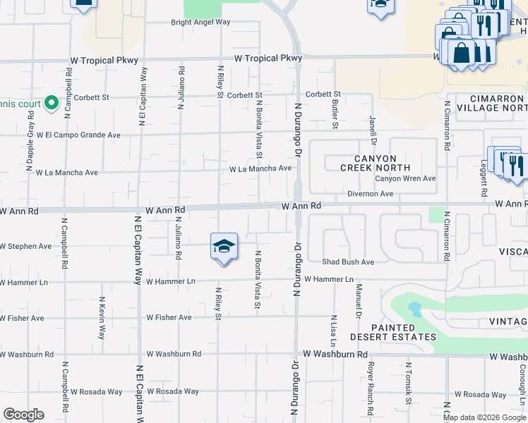 map of restaurants, bars, coffee shops, grocery stores, and more near 5593 Sumac Ridge Ct in Las Vegas