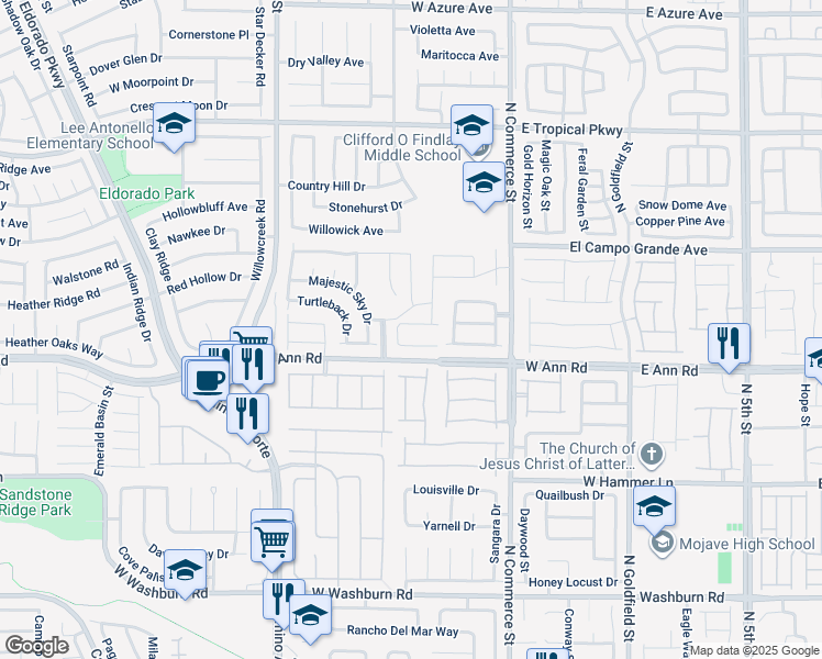 map of restaurants, bars, coffee shops, grocery stores, and more near 521 Sun Mountain Avenue in North Las Vegas