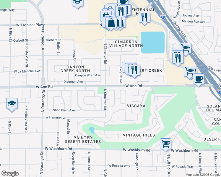 map of restaurants, bars, coffee shops, grocery stores, and more near 7916 Painted Rock Lane in Las Vegas
