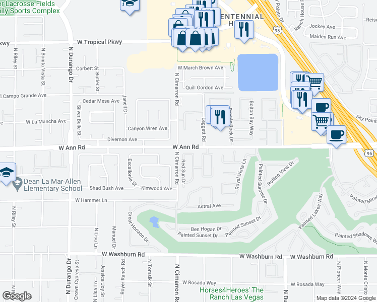 map of restaurants, bars, coffee shops, grocery stores, and more near 7912 Painted Rock Lane in Las Vegas