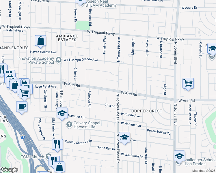 map of restaurants, bars, coffee shops, grocery stores, and more near 6428 West Ann Road in Las Vegas