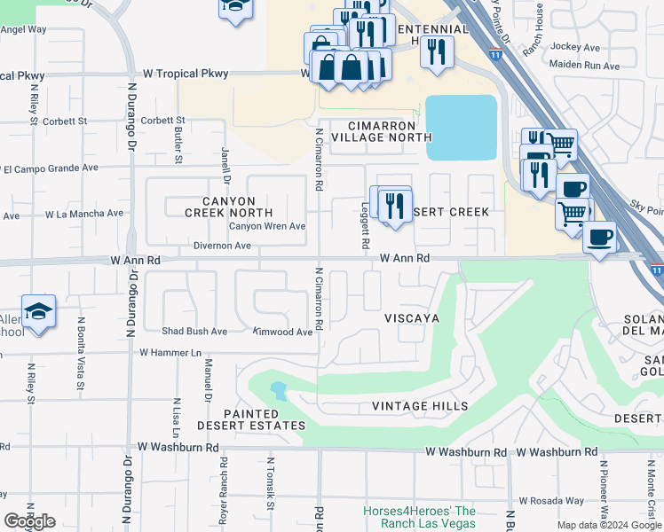 map of restaurants, bars, coffee shops, grocery stores, and more near 7920 Painted Rock Lane in Las Vegas