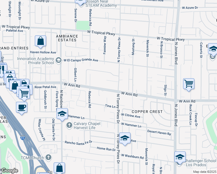 map of restaurants, bars, coffee shops, grocery stores, and more near 6428 West Ann Road in Las Vegas