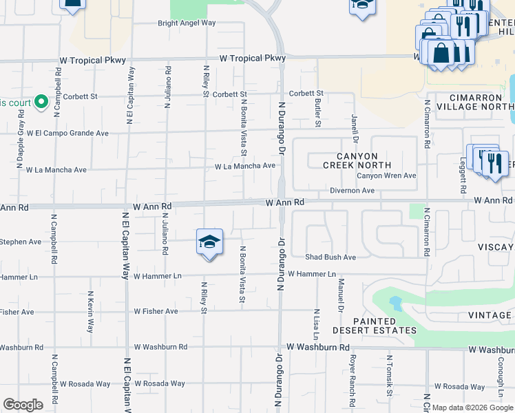map of restaurants, bars, coffee shops, grocery stores, and more near 5593 Sumac Ridge Court in Las Vegas