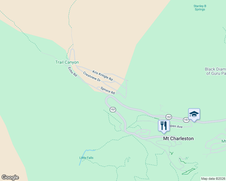 map of restaurants, bars, coffee shops, grocery stores, and more near 263 Crestview Drive in Mount Charleston