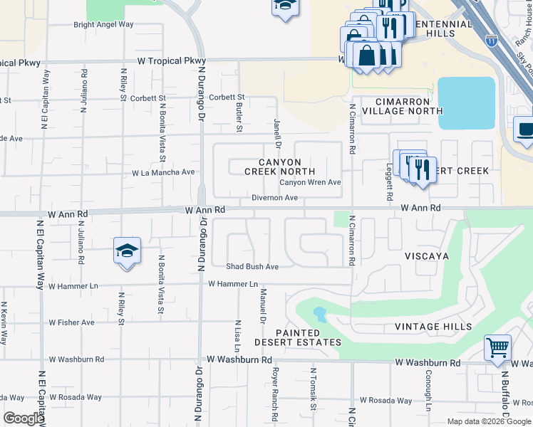 map of restaurants, bars, coffee shops, grocery stores, and more near 8204 Green Clover Avenue in Las Vegas
