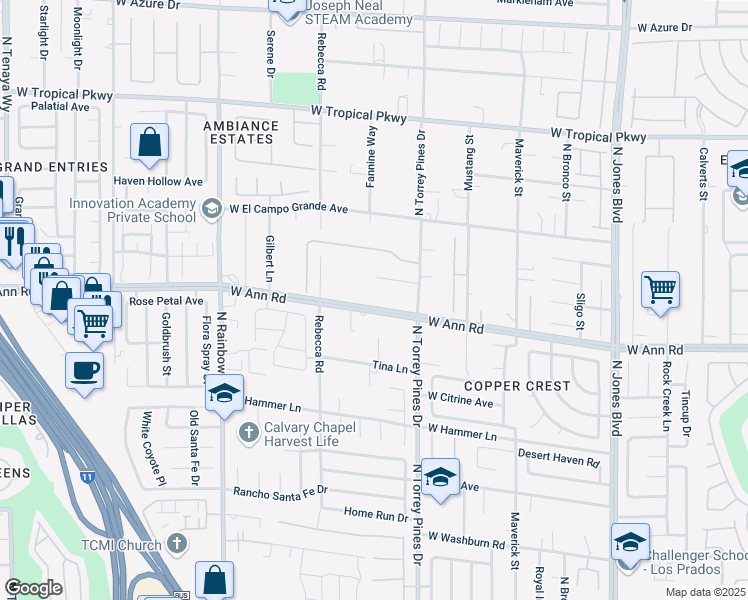 map of restaurants, bars, coffee shops, grocery stores, and more near 6428 W Ann Rd in Las Vegas