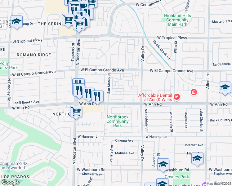 map of restaurants, bars, coffee shops, grocery stores, and more near 4448 Mount Penteli Avenue in North Las Vegas