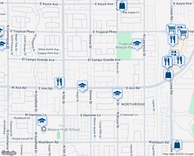 map of restaurants, bars, coffee shops, grocery stores, and more near 991 Cliff Castle Avenue in North Las Vegas