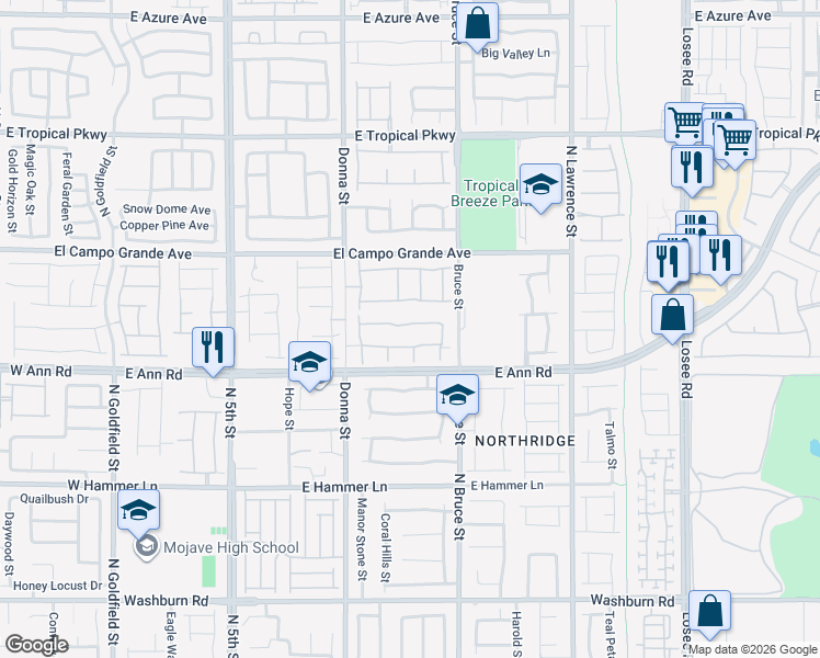 map of restaurants, bars, coffee shops, grocery stores, and more near 1109 Cliff Castle Avenue in North Las Vegas