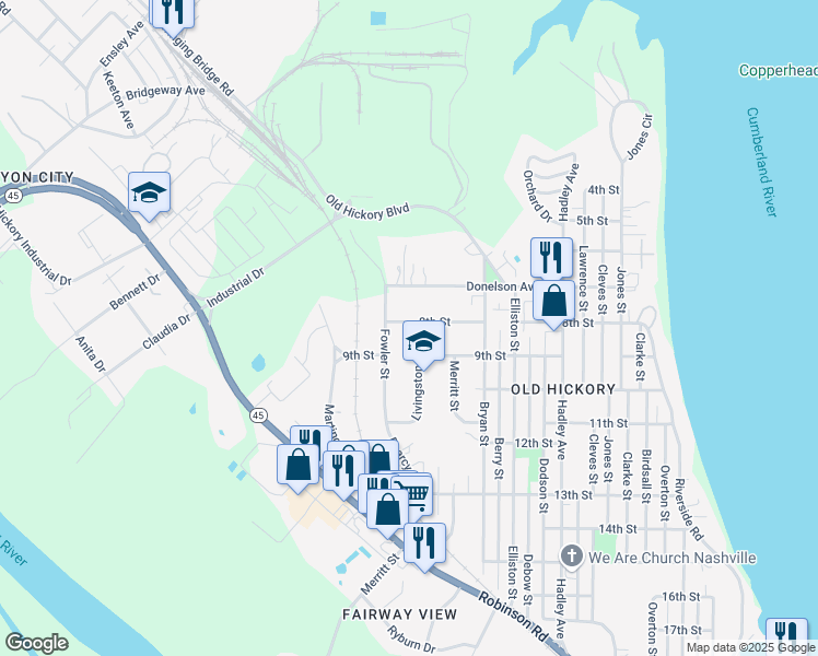 map of restaurants, bars, coffee shops, grocery stores, and more near 1401 8th Street in Nashville
