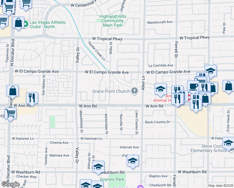 map of restaurants, bars, coffee shops, grocery stores, and more near 5708 Wishing Coin Court in North Las Vegas