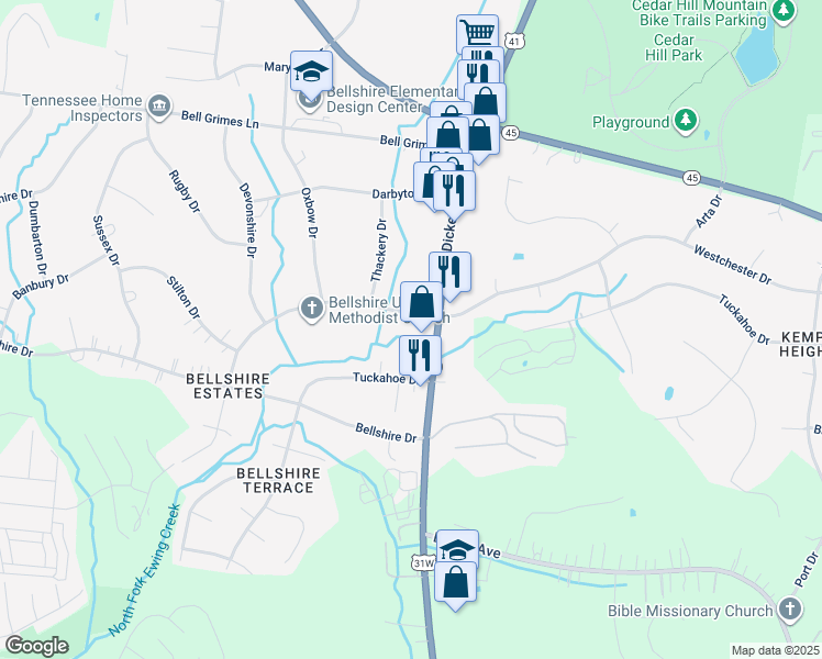 map of restaurants, bars, coffee shops, grocery stores, and more near 3736 Dickerson Pike in Nashville