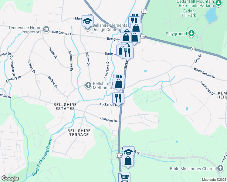 map of restaurants, bars, coffee shops, grocery stores, and more near 3736 Dickerson Pike in Nashville