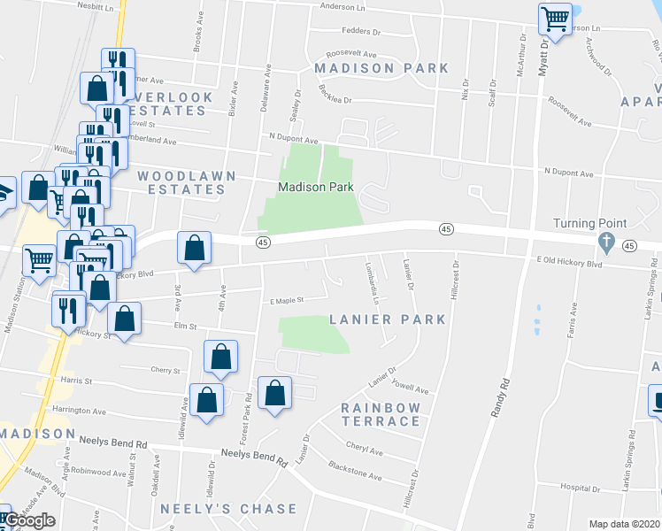 map of restaurants, bars, coffee shops, grocery stores, and more near 604 East Old Hickory Boulevard in Nashville