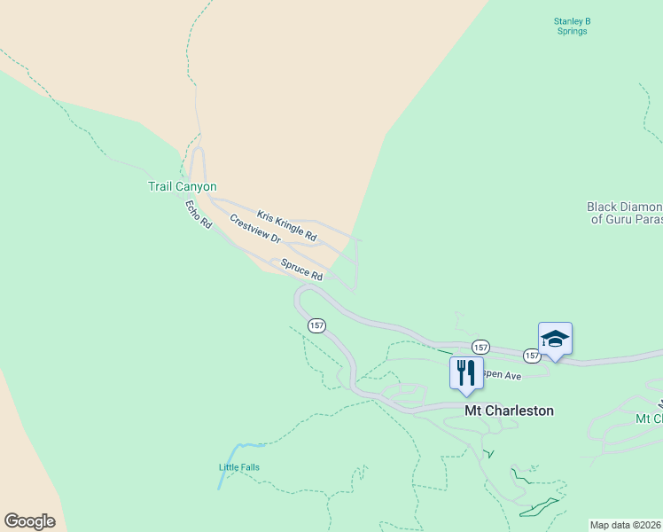 map of restaurants, bars, coffee shops, grocery stores, and more near 264 Crestview Drive in Mount Charleston