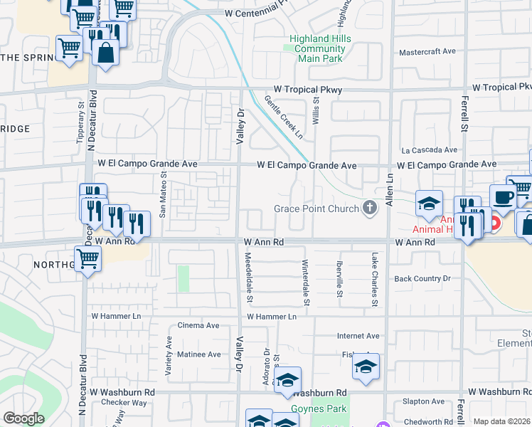 map of restaurants, bars, coffee shops, grocery stores, and more near 5625 Granville Lake Street in North Las Vegas