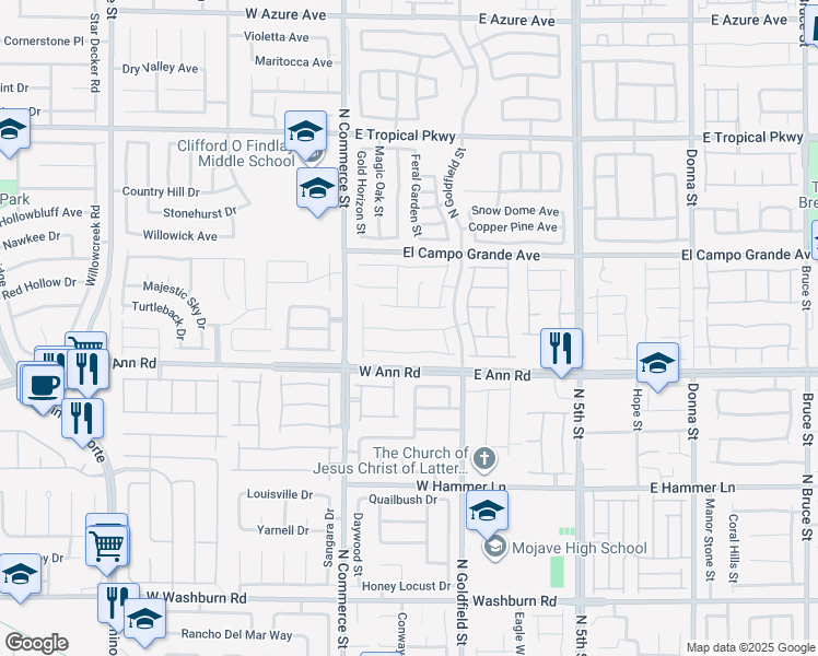 map of restaurants, bars, coffee shops, grocery stores, and more near 115 Scarlet View Avenue in North Las Vegas