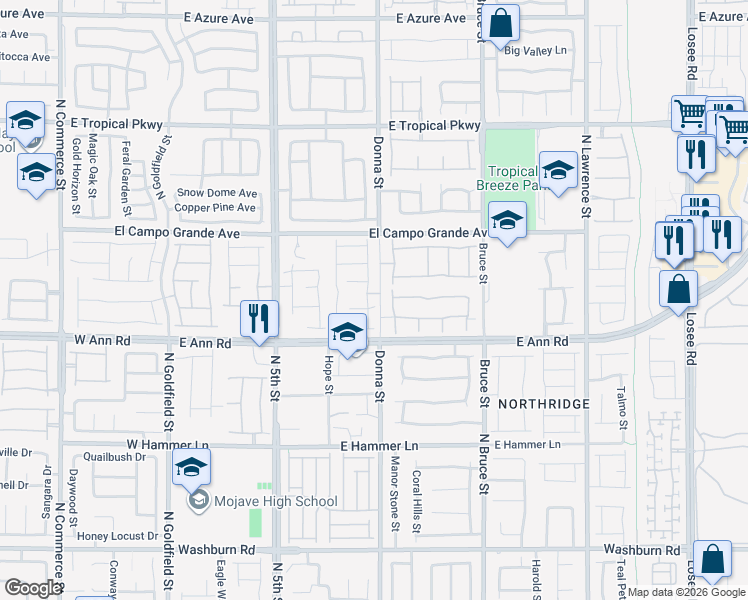 map of restaurants, bars, coffee shops, grocery stores, and more near 5642 Sunset Sedona Street in North Las Vegas