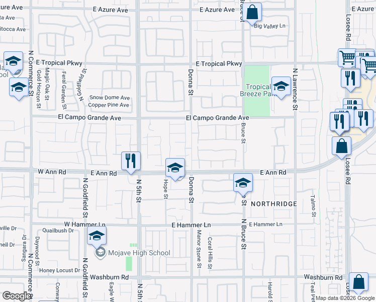 map of restaurants, bars, coffee shops, grocery stores, and more near 5642 Sunset Sedona Street in North Las Vegas