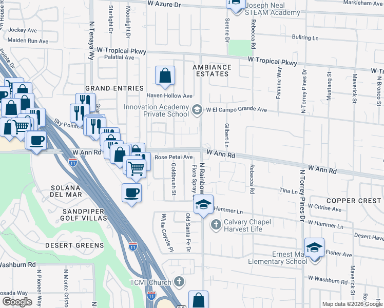 map of restaurants, bars, coffee shops, grocery stores, and more near 5528 Carnation Meadow Street in Las Vegas