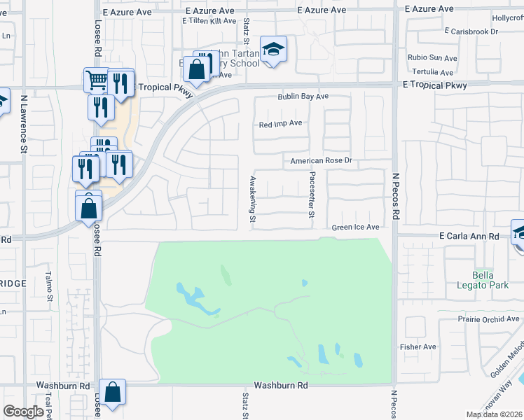 map of restaurants, bars, coffee shops, grocery stores, and more near 3013 Madame Plantier Avenue in North Las Vegas