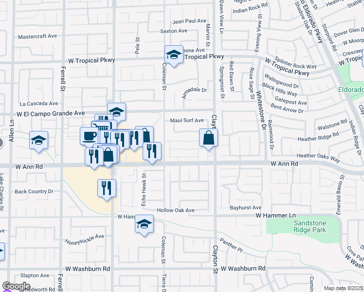 map of restaurants, bars, coffee shops, grocery stores, and more near 2221 Bethesda Fountain Road in North Las Vegas