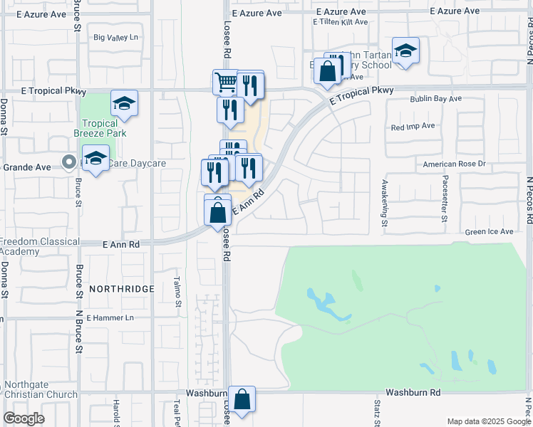 map of restaurants, bars, coffee shops, grocery stores, and more near 2604 East Cliff Lodge Avenue in North Las Vegas