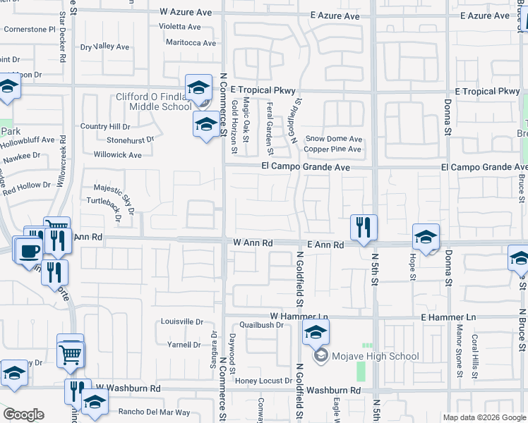 map of restaurants, bars, coffee shops, grocery stores, and more near 118 Scarlett View Avenue in North Las Vegas