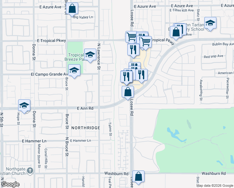 map of restaurants, bars, coffee shops, grocery stores, and more near 5633 Ingleside Street in North Las Vegas