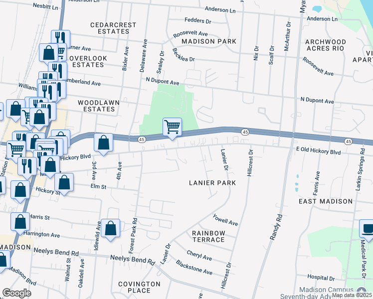 map of restaurants, bars, coffee shops, grocery stores, and more near 604 East Old Hickory Boulevard in Nashville