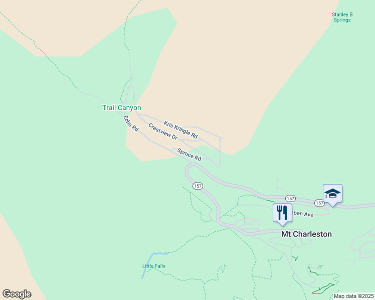 map of restaurants, bars, coffee shops, grocery stores, and more near 311 Crestview Drive in Mount Charleston