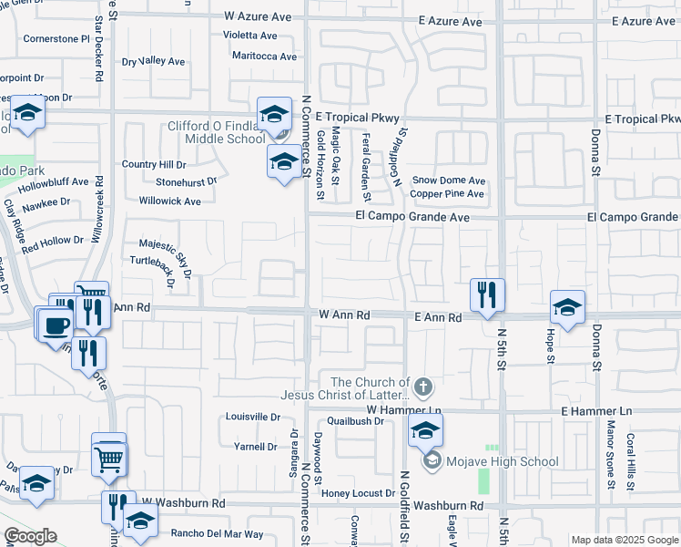 map of restaurants, bars, coffee shops, grocery stores, and more near 138 Scarlett View Avenue in North Las Vegas